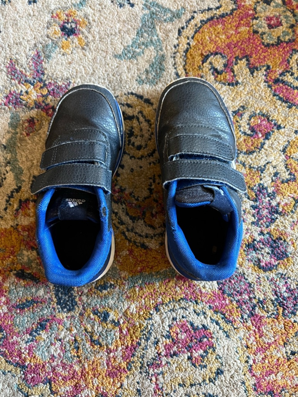 Adidas Kids Black and Blue Hook-and-Loop Sneakers